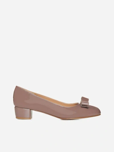 Ferragamo Vara Patent Leather Pumps In Caraway Seed