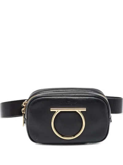 Pre-owned Ferragamo Vela Gancini Belt Bag In Black
