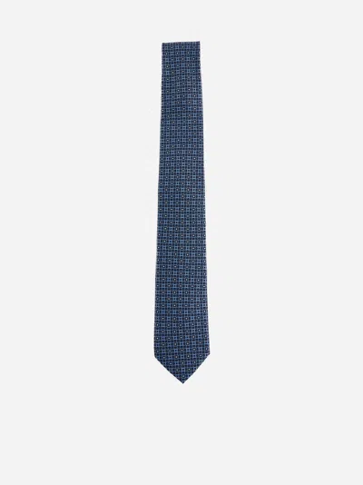 Ferragamo Verve Gancini Silk Tie In Blue