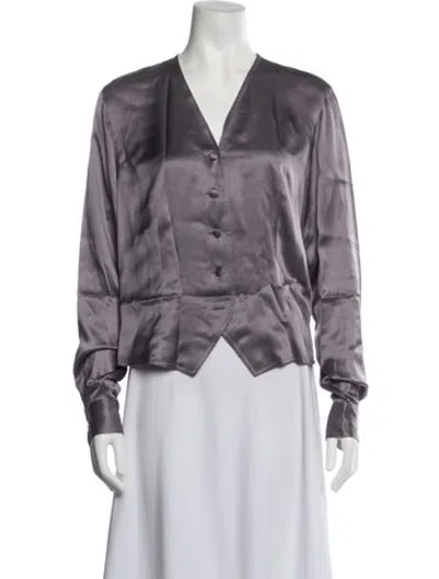 Pre-owned Ferragamo Vintage V-neck Blouse In Purple
