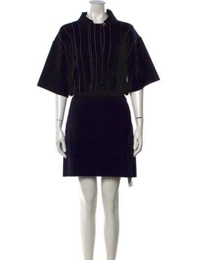 Pre-owned Ferragamo Virgin Wool Mini Dress In Blue