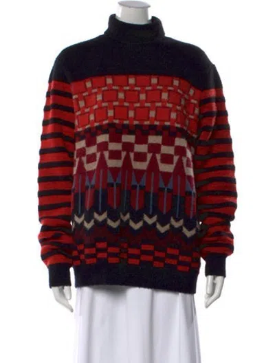 Pre-owned Ferragamo Virgin Wool Patterned Sweater In Red