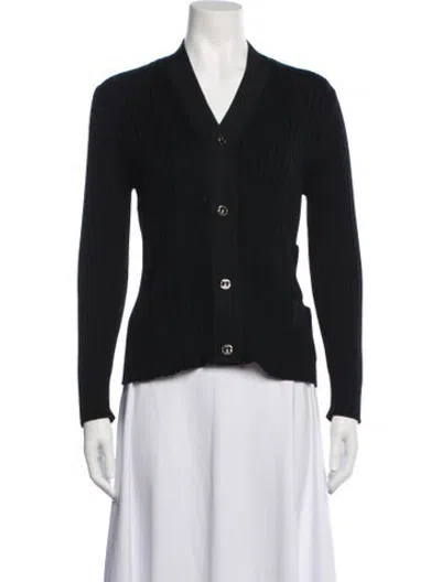 Pre-owned Ferragamo Virgin Wool V-neck Sweater In Black