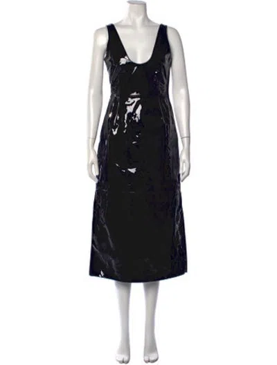 Pre-owned Ferragamo V-neck Midi Length Dress In Black