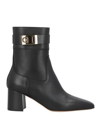 Ferragamo Woman Ankle Boots Black Size 9 Calfskin In Animal Print