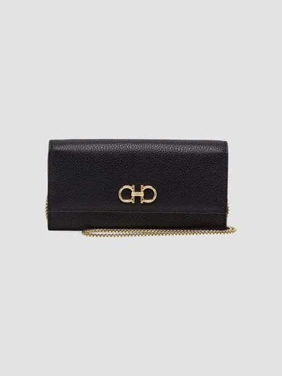 Ferragamo Women's Gancini Soft Wallet-on-chain In Nero