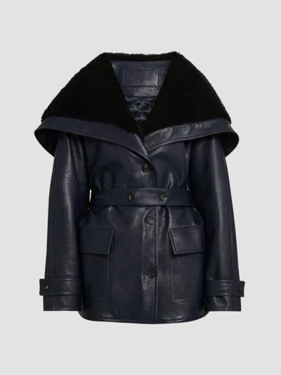 Ferragamo Women's Leather & Shearling Caban Coat In Blue