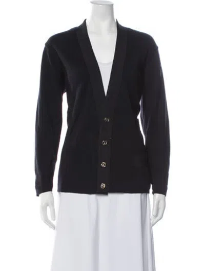 Pre-owned Ferragamo Wool Open Front Sweater In Blue