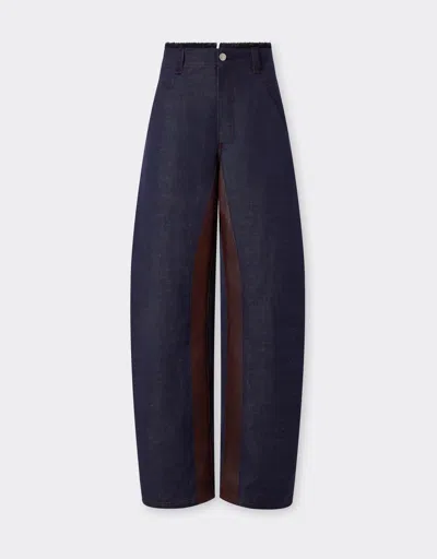 Ferrari Cotton And Linen Denim Trousers In Blue