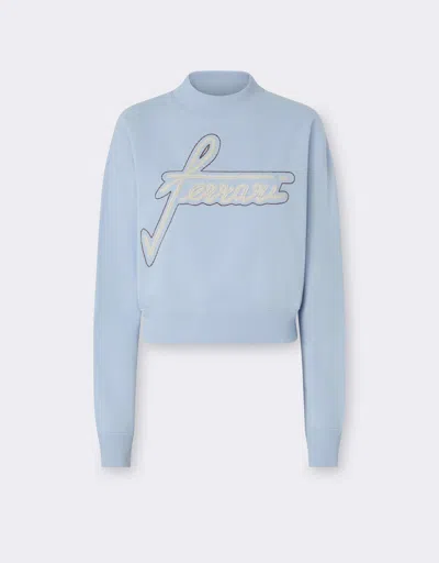 Ferrari Cotton Crew-neck Sweatshirt With Embroidery In Blue