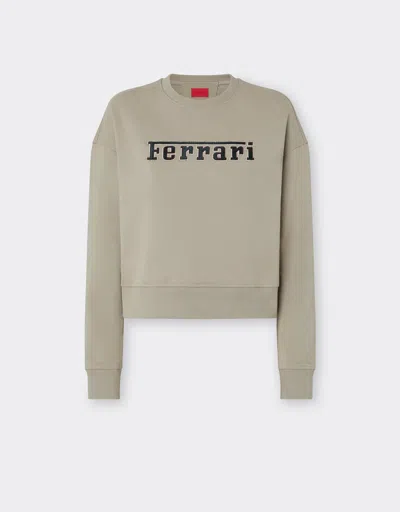 Ferrari Cotton Crew-neck Sweatshirt With  Logo In Brown