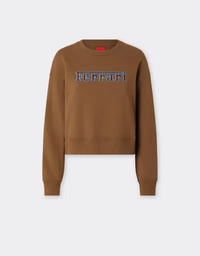 Ferrari Cotton Crew-neck Sweatshirt With  Logo In Brown