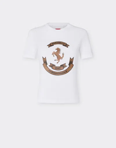 Ferrari Cotton T-shirt With The Prancing Horse Of Maranello In White