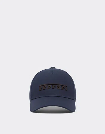 Ferrari Cotton Twill Baseball Cap With Embroidered Logo In Blue