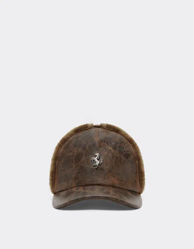 Ferrari Craquelé Lambskin Baseball Cap