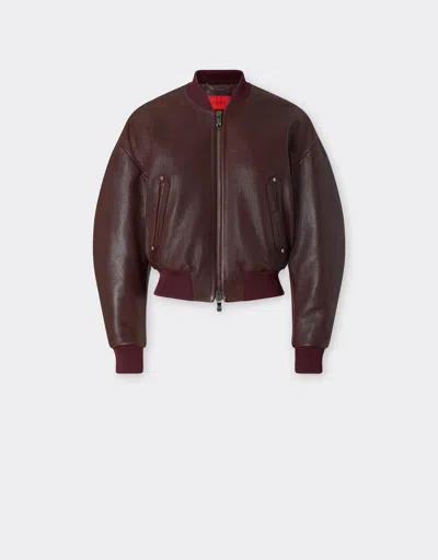 Ferrari Cropped Leather Bomber Jacket In Red Brown