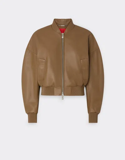 Ferrari Cropped Nappa Bomber Jacket In Brown
