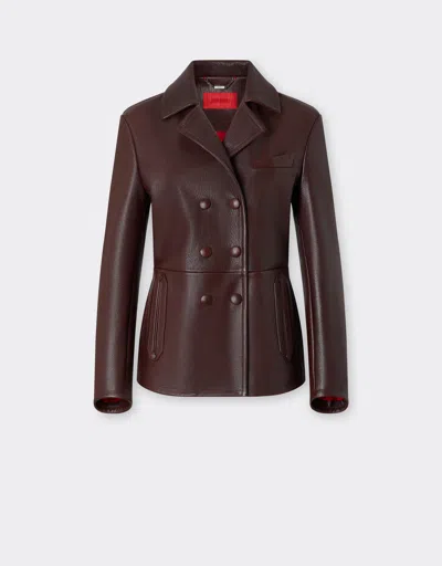 Ferrari Double-breasted Leather Jacket In Red Brown