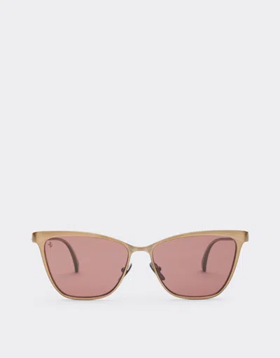 Ferrari Sunglasses In  Brushed Gray/brownmetal  With Red Polarized Lenses In Multi