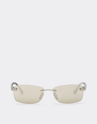 Ferrari Sunglasses In  Brushed Silver-colored Titanium  And Acetate With Transparent Gold Le In Green