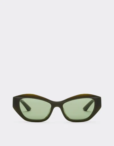 Ferrari Sunglasses In  Green Striped Acetate  With Solid Green Lenses In Black