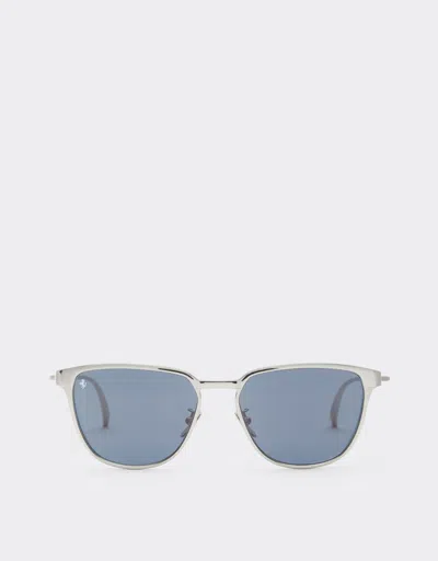 Ferrari Sunglasses In  Silver-coloredmetal  With Blue Crystal Lenses In Metallic