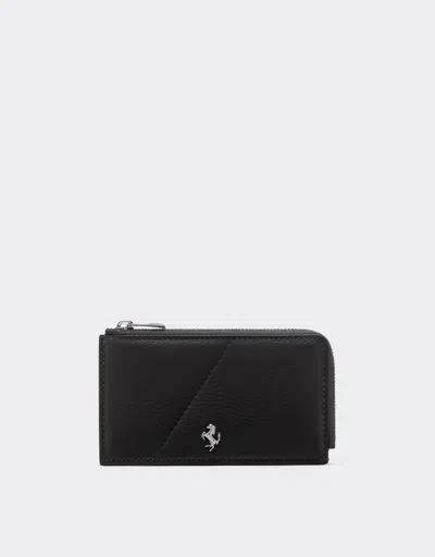 Ferrari Granata Leather Card Holder With Diagonal Stitching In Gray