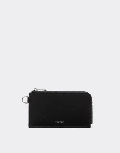 Ferrari Granata Leather Card Holder With Zip In Gray