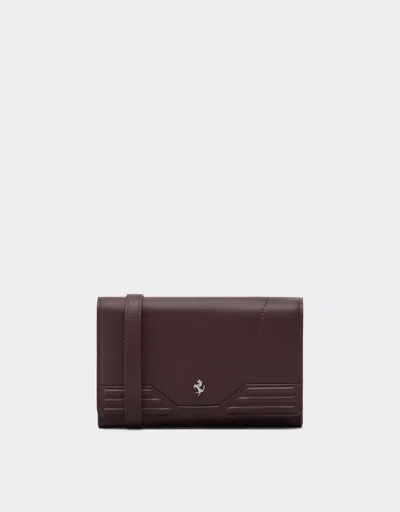 Ferrari Granata Leather Wallet With Chain In Brown