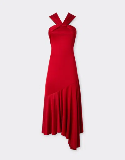 Ferrari Halter-neck Dress With Asymmetrical Hem In Rosso Magma