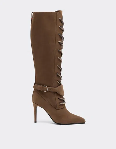 Ferrari High-top Nubuck Boot With Buckle In Brown