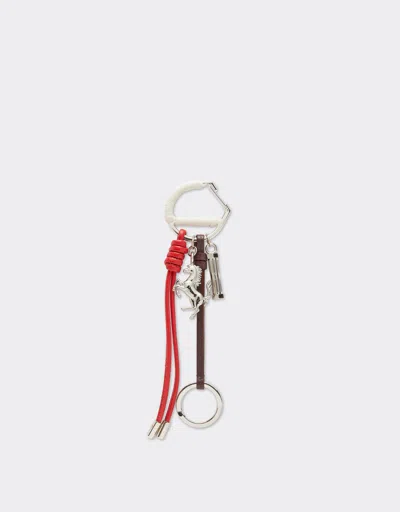 Ferrari Keyring With Prancing Horse And Lanyard In Brown