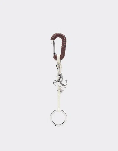 Ferrari Leather Keyring With Prancing Horse In Brown