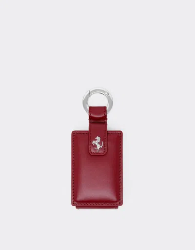 Ferrari Leather Keyring With Prancing Horse Stud In Red
