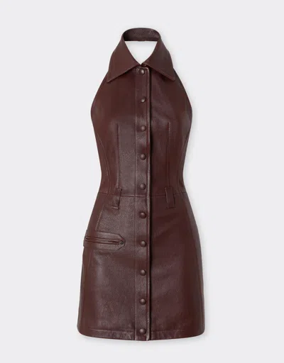 Ferrari Leather Mini Dress With Halter Neck In Red Brown