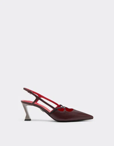Ferrari Leather Slingback With Sculpted Heel In Brown