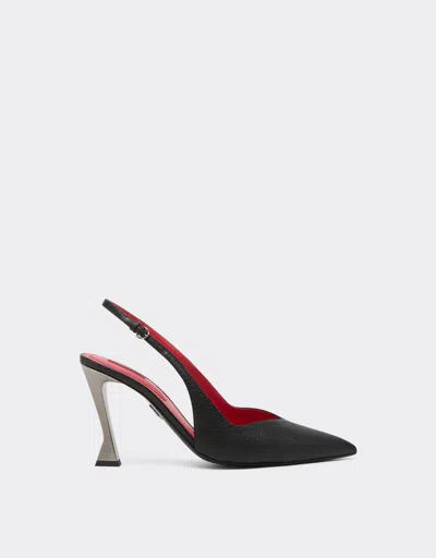 Ferrari Leather Slingbacks With  Heel In Black