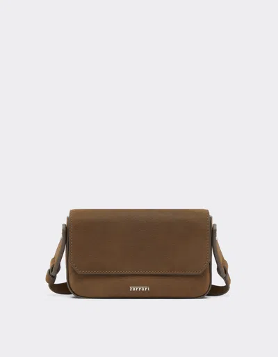 Ferrari Leather Wallet With Shoulder Strap In Brown