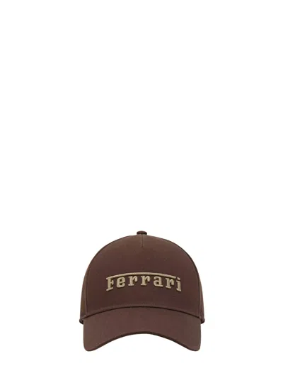 Ferrari Logo Baseball Cap In Brown