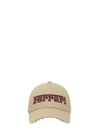 Ferrari Logo Embroidered Six-panel Eyelet Cap With Curved Peak And Adjustable Strap In Grey