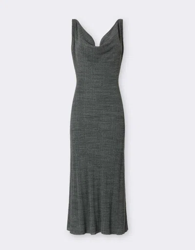 Ferrari Long Dress In Irregular Ribbed Linen In Gray