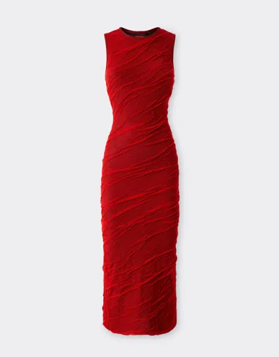 Ferrari Long Dress In Wool And Cotton Knit In Rosso Magma