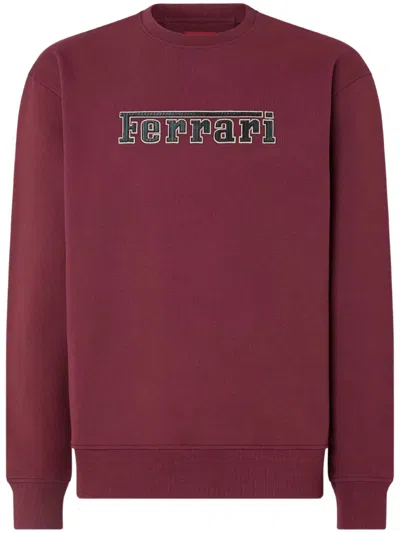 Ferrari Men Red Crew Neck Sweatshirt In Burgundy
