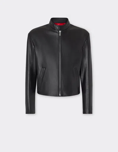 Ferrari Nappa Leather Biker Jacket In Black