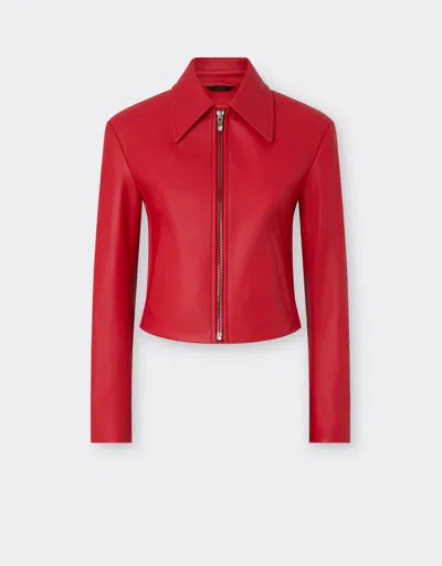Ferrari Nappa Leather Biker Jacket In Red