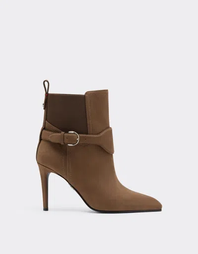 Ferrari Nubuck Ankle Boots With High Heel In Brown