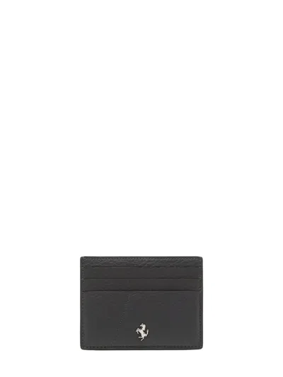Ferrari Prancing Horse Grained Leather Mini Wallet With Card Slots And Silver-tone Hardware In Grey