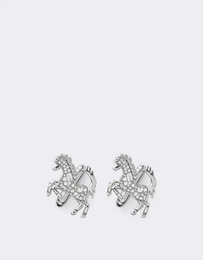Ferrari Prancing Horse Rhinestone Cufflinks In Silver