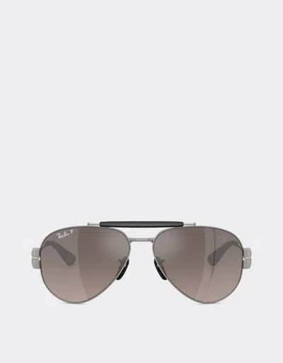 Ferrari Ray-ban For Scuderia  Rb3762m In Gunmetal Grey Metal With Polarised Gradient Grey Len In Ingrid
