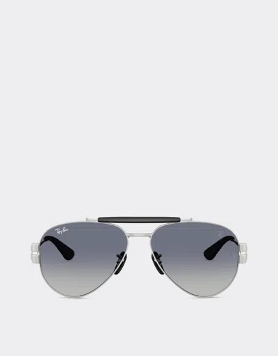 Ferrari Ray-ban For Scuderia  Rb3762m In Silver-tone Metal With Blue Gradient Grey Lenses